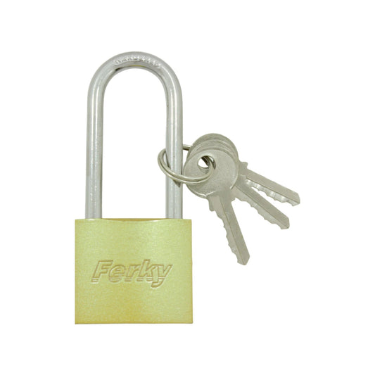 Candado Ferky de gancho largo dorado con 3 llaves de seguridad para protección y hogar