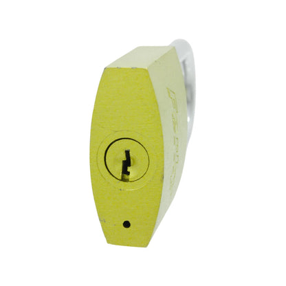 Candado de seguridad amarillo con ranura de llave y cuerpo de latón para protección