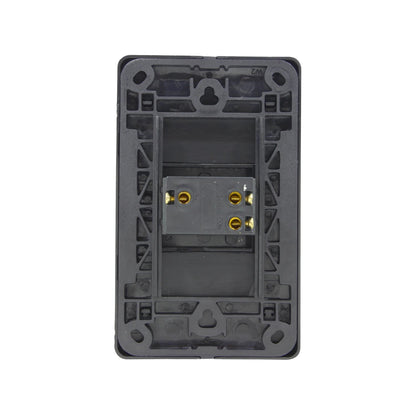 Placa posterior para interruptor de escalera negro con terminales de conexión y estructura de montaje