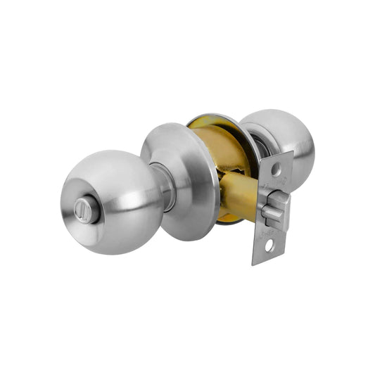 Cerradura de pomo esférico para recámara, níquel satinado, con seguro de botón, ideal puertas interiores