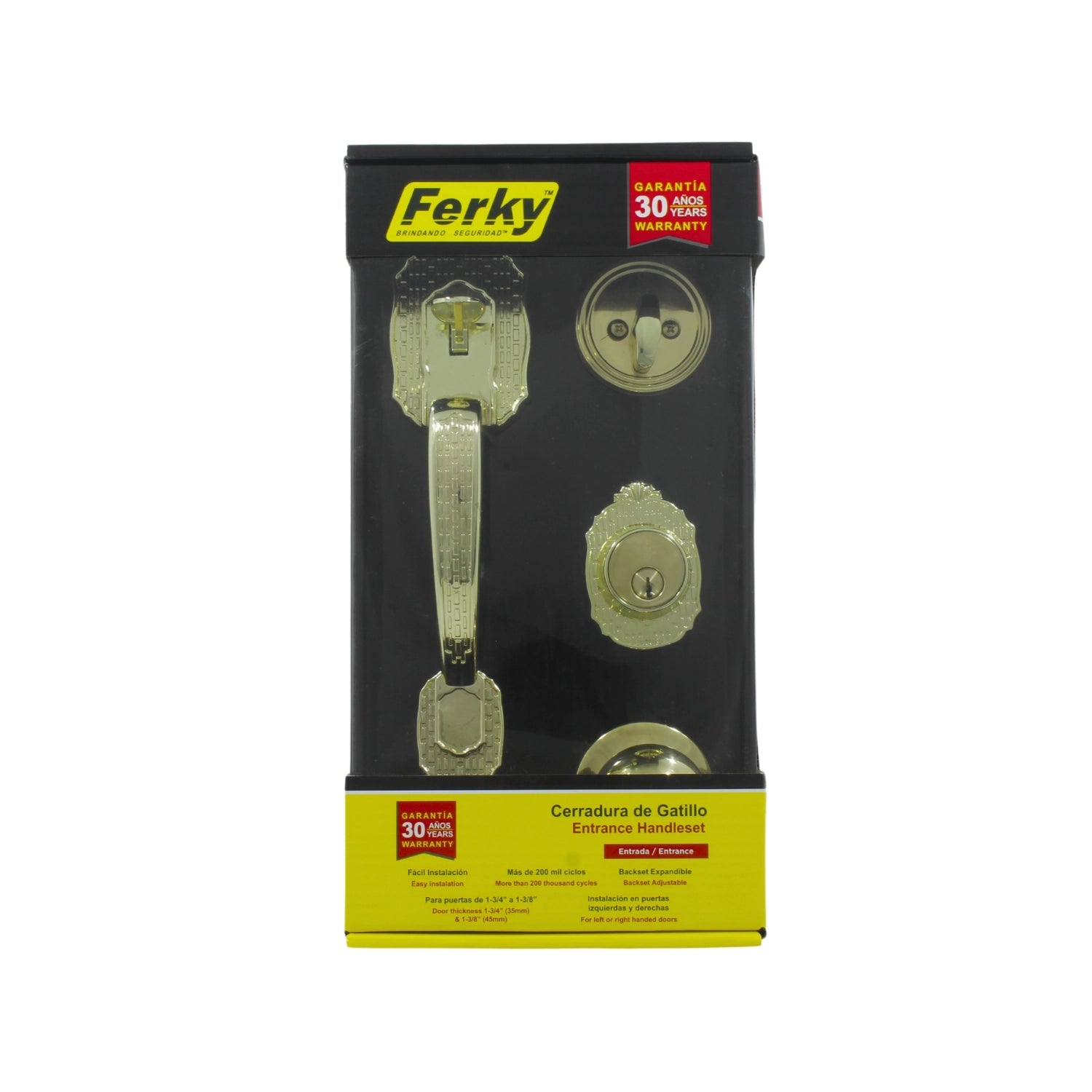 Ferky cerradura de gatillo dorada para puerta de entrada, manija y cerrojo de seguridad, 30 años garantía