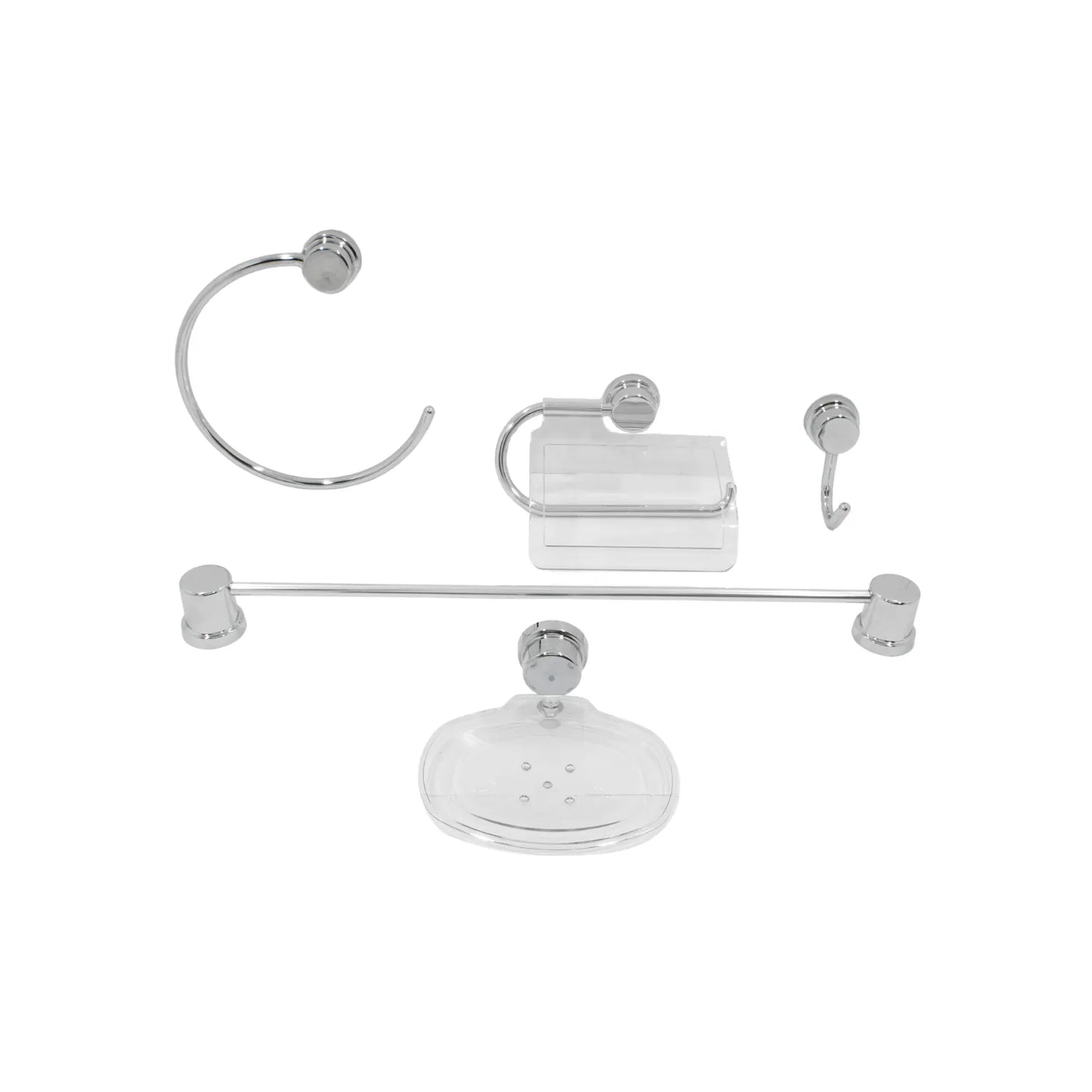 Set de accesorios para baño cromado 5 piezas con toallero de barra y aro, jabonera, gancho y portarrollo