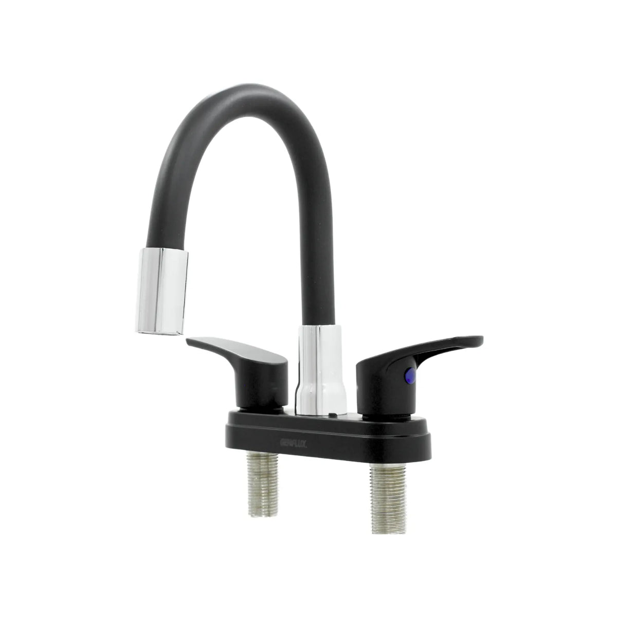 Grifo mezclador para lavaplatos Geraflux bimando negro y cromado con cuello de cisne alto para cocina.