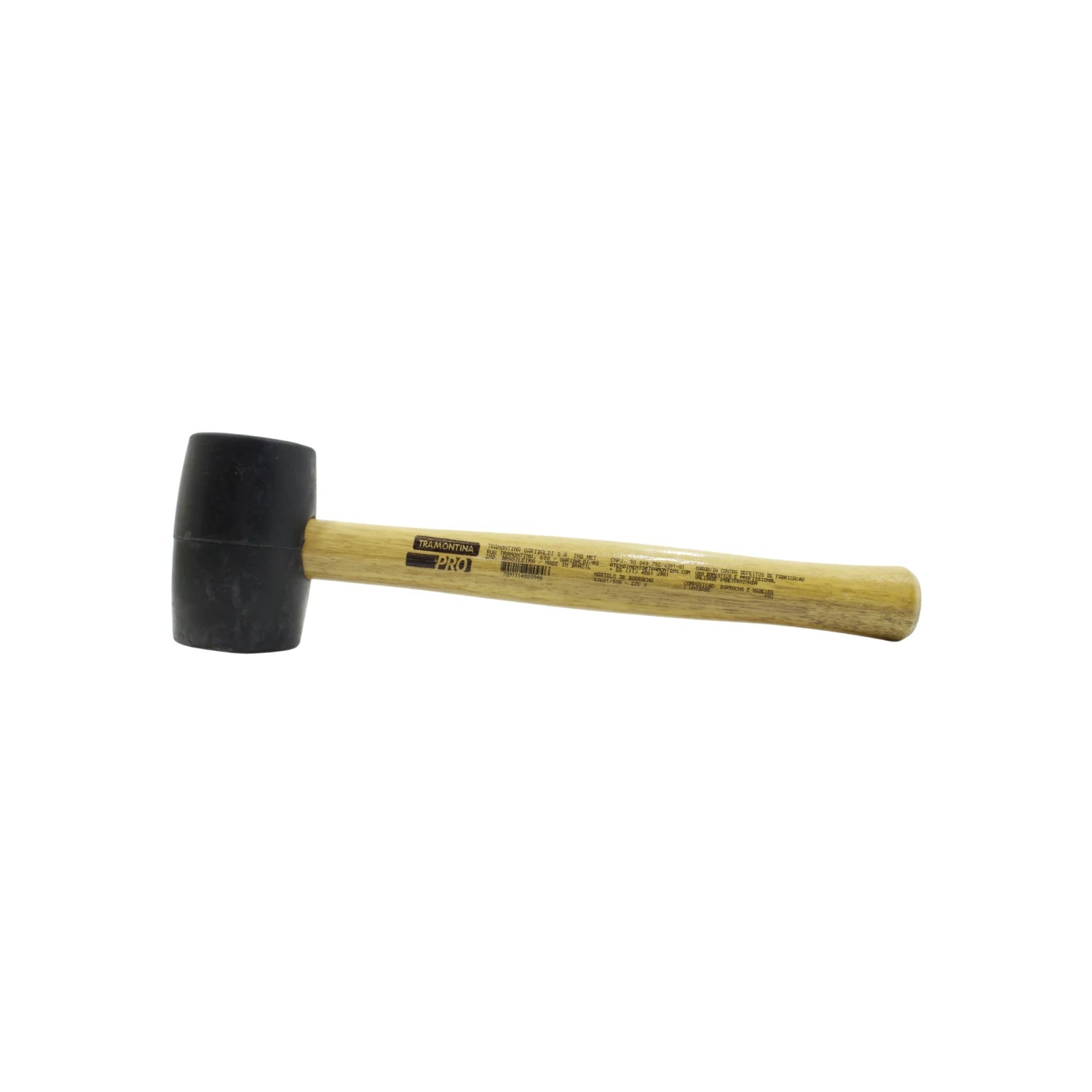 Mazo de goma Tramontina PRO negro con mango de madera, ideal para trabajos de instalación delicados.