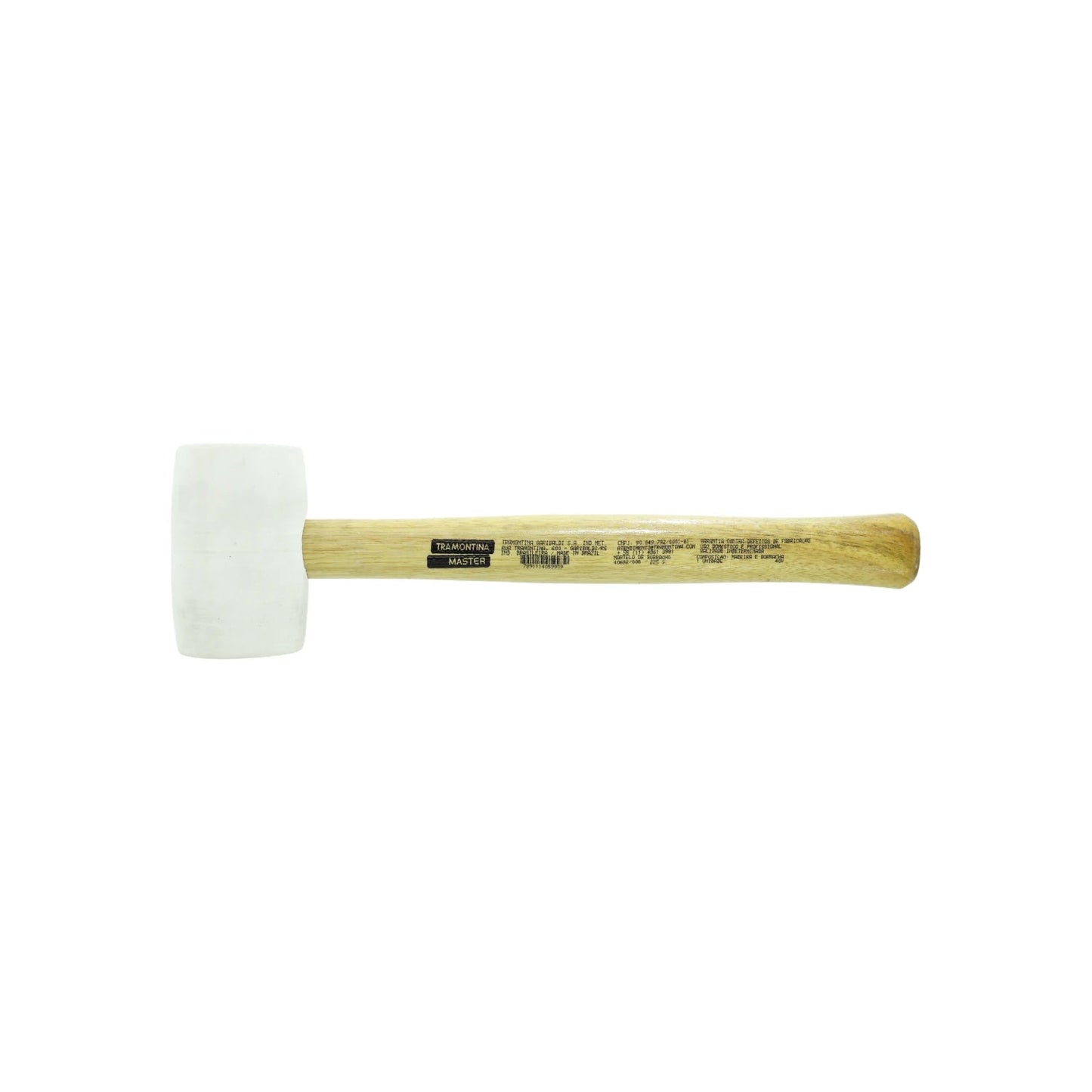 Mazo de goma blanco Tramontina con mango de madera, herramienta para golpe suave en ferretería.