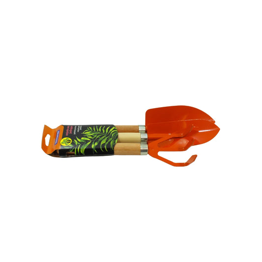 Kit para jardinería.,Palita ancha (77907/001).,Palita angosta (77908/001).,Rastrillo 3 dientes (77909/001).,La capa protectora de barniz incoloro realza su tonalidad, concediéndole brillo y un toque más liso al producto.,Mangos con terminación barnizada para una mejor presentación del producto.