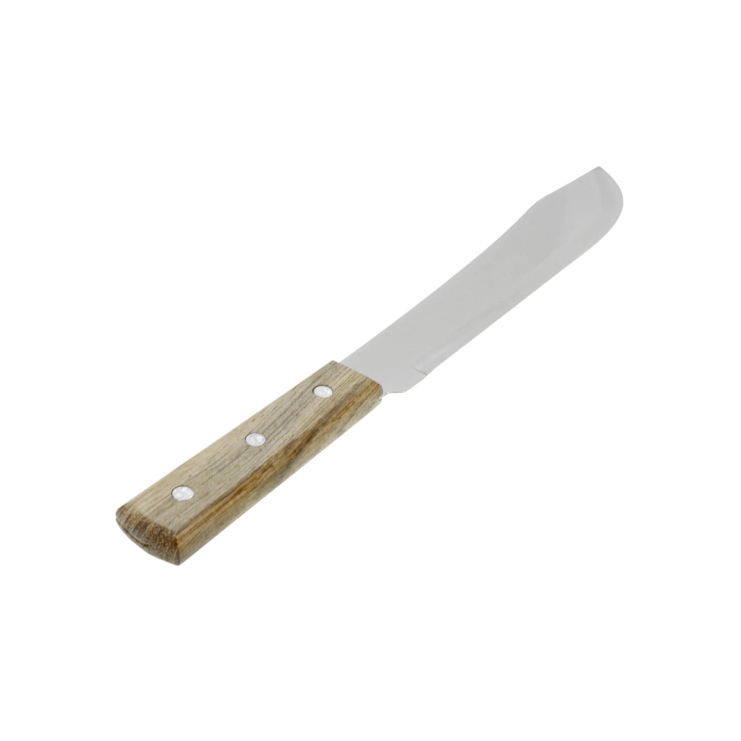 Cuchillo utilitario de hoja lisa en acero inoxidable con mango de madera clara remachado