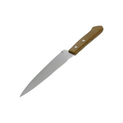 Cuchillo de cocina liso con hoja de acero inoxidable y mango de madera marrón