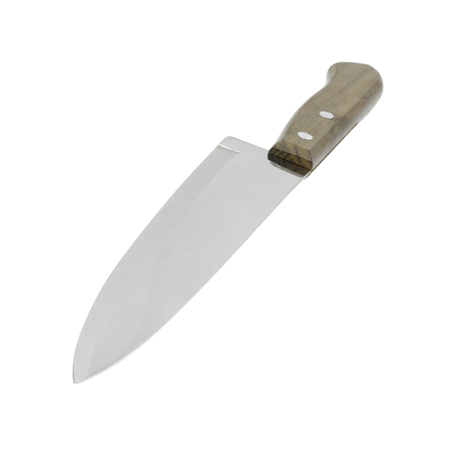 Cuchillo de chef de 8 pulgadas con hoja lisa de acero inoxidable y mango de madera.