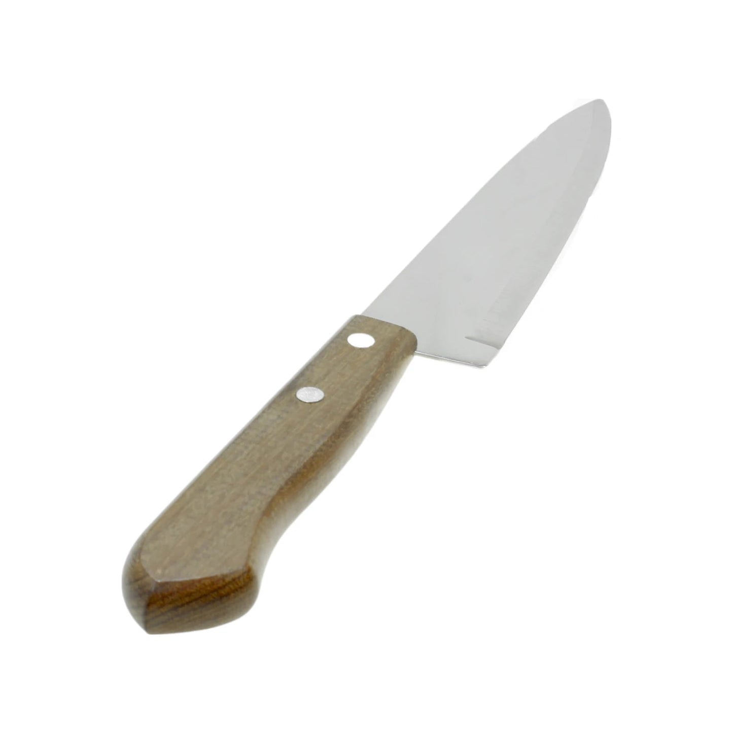Cuchillo de cocina con hoja lisa de acero y mango de madera clara con remaches metálicos