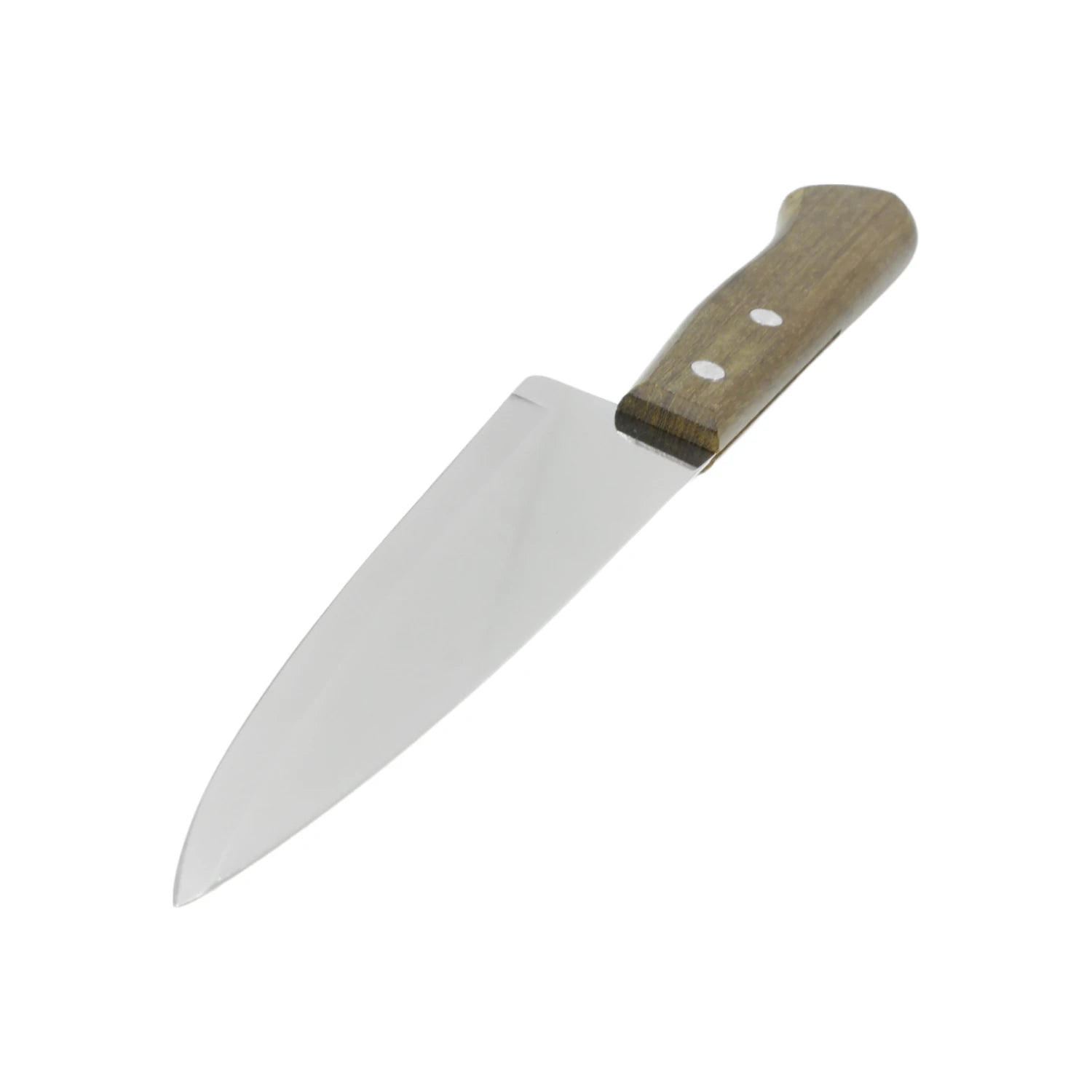 Cuchillo de cocina con hoja lisa de acero inoxidable y mango de madera marrón.