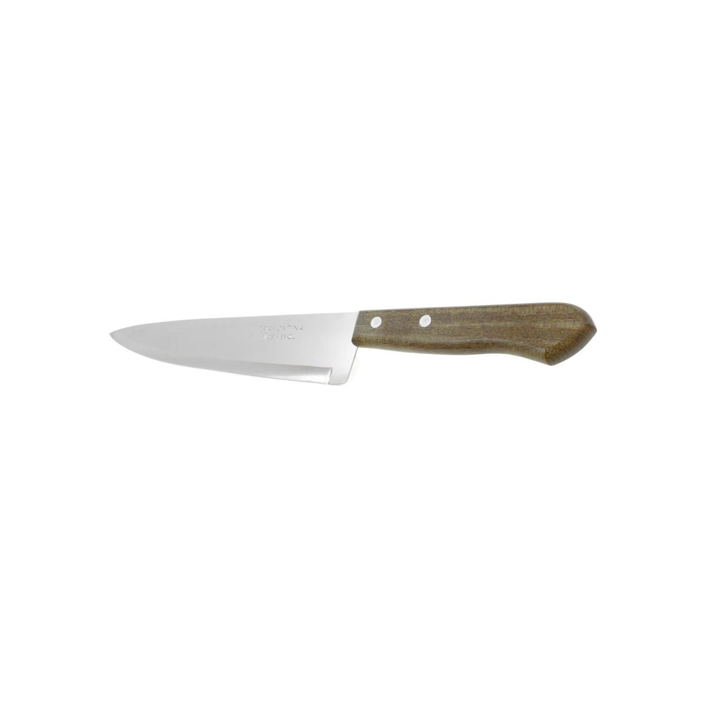 Cuchillo Tramontina de hoja lisa acero inoxidable y mango de madera robusto para uso general.