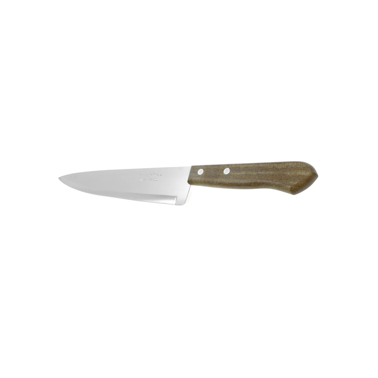Cuchillo Tramontina de hoja lisa acero inoxidable y mango de madera robusto para uso general.