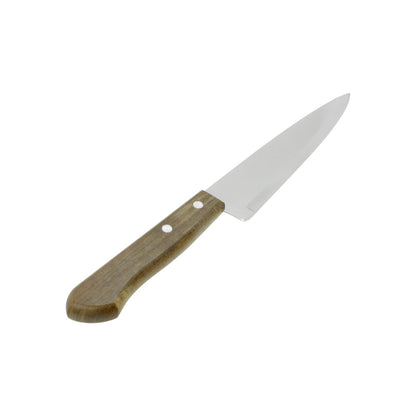 Cuchillo utilitario con mango de madera marrón y hoja de acero inoxidable lisa