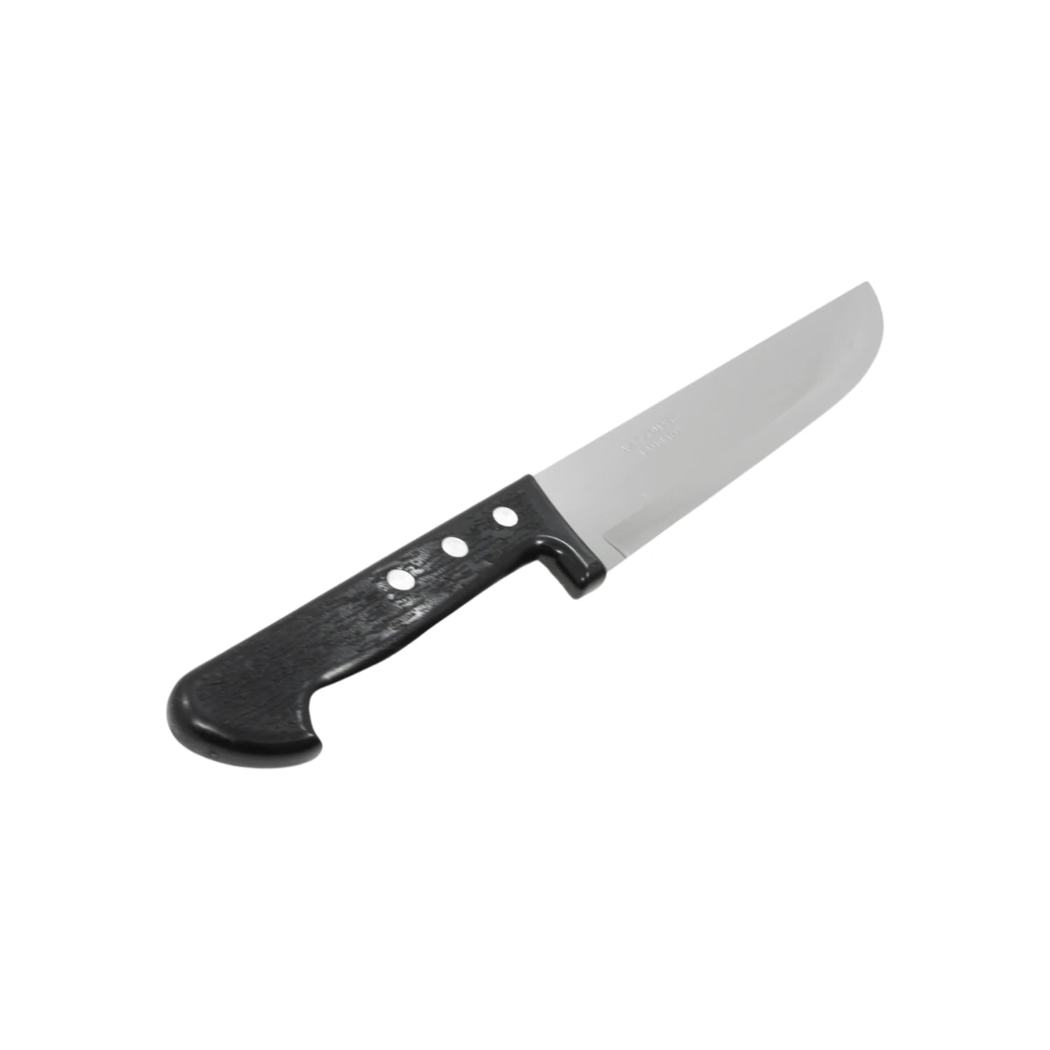 Cuchillo Tramontina 8" liso de acero inoxidable con mango de plástico negro, para cocina.