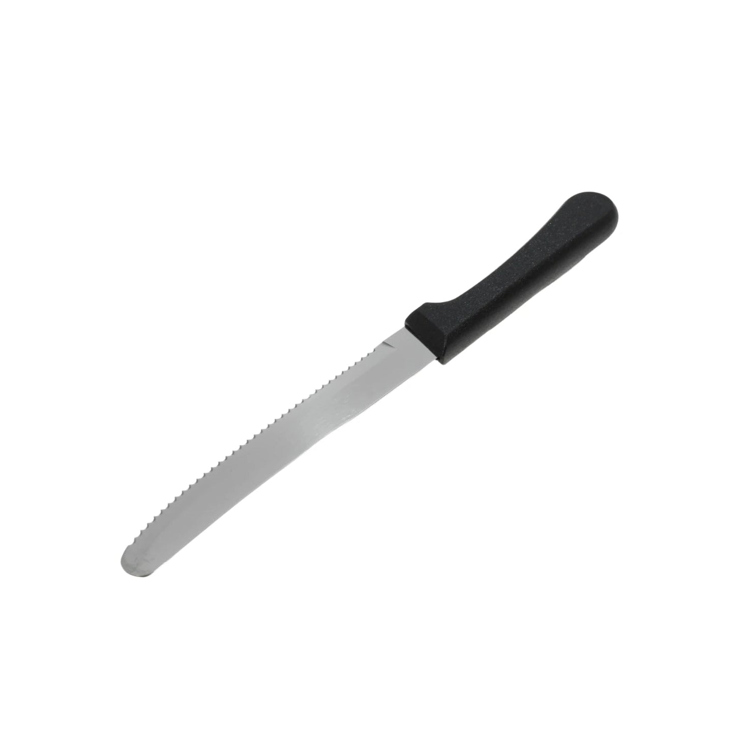 Cuchillo de sierra con hoja de acero inoxidable y mango de plástico negro