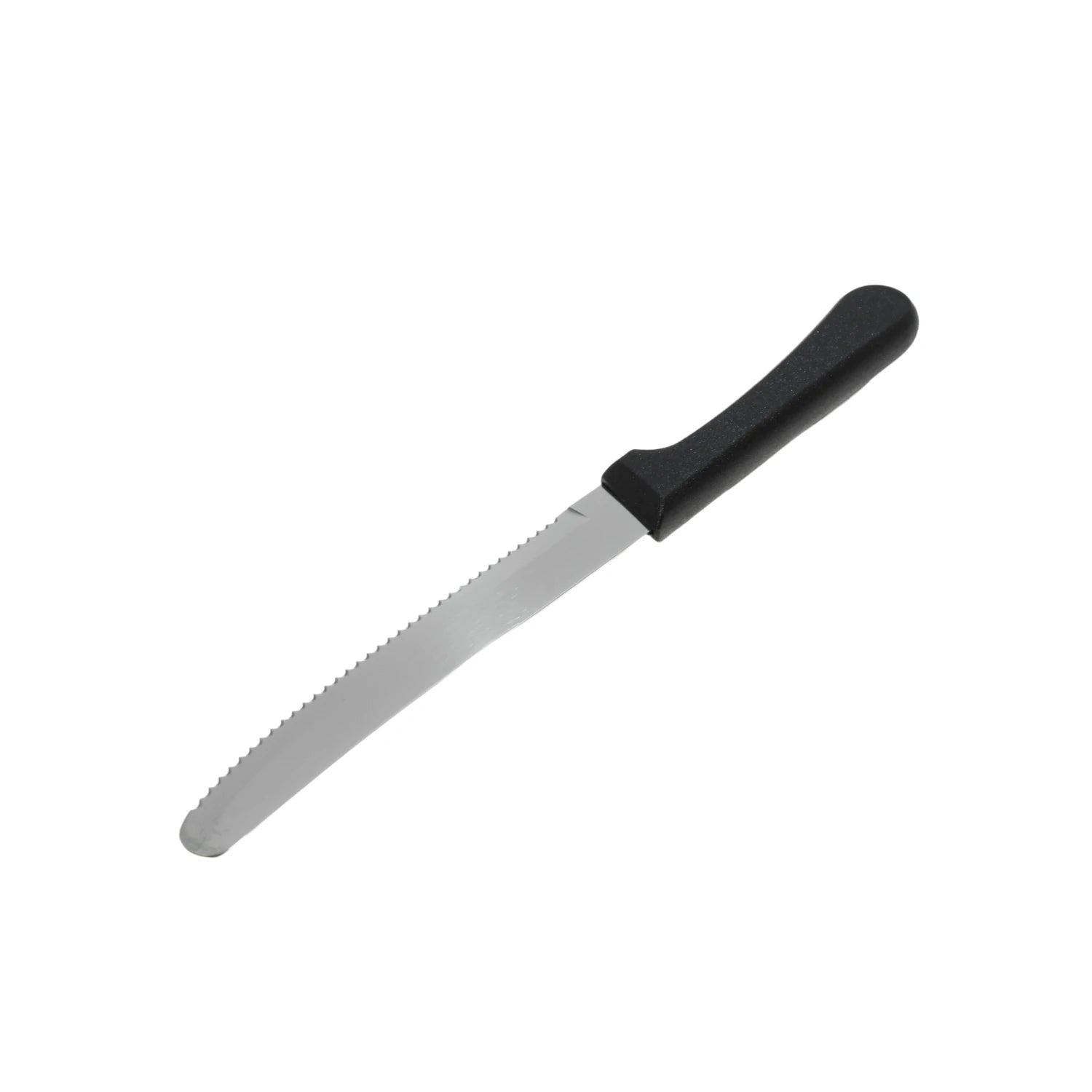Cuchillo de sierra con hoja de acero inoxidable y mango de plástico negro