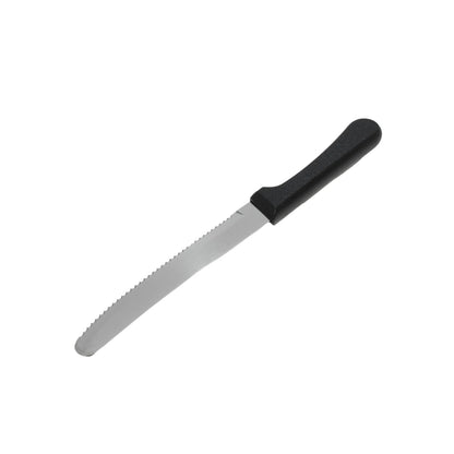 Cuchillo de sierra con hoja de acero inoxidable y mango de plástico negro