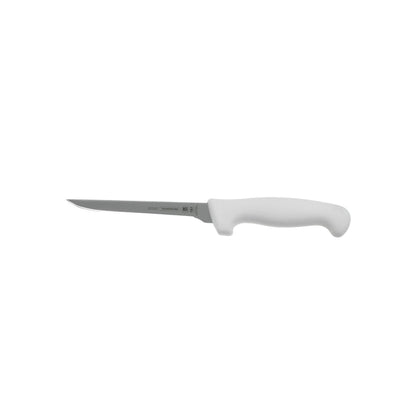 Cuchillo Tramontina profesional para deshuesar con mango blanco ergonómico y hoja de acero inoxidable NSF.