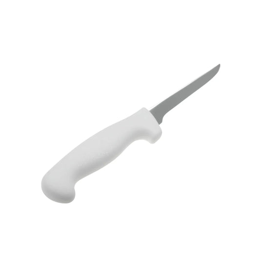 Hoja fabricada de lamina de acero inoxidable, tratada térmicamente que garantiza niveles de dureza promedio 56 Hrc,Empuñadura de polipropileno texturizado, que ofrece mayor confort y seguridad en el manejo.,Mango inyectado directamente sobre la espiga, lo que asegura una perfecta fijación y evita la retención de residuos, con protección antimicrobiana que inhibe el crecimiento de hongos y bacterias.,Ideal para deshuesar.