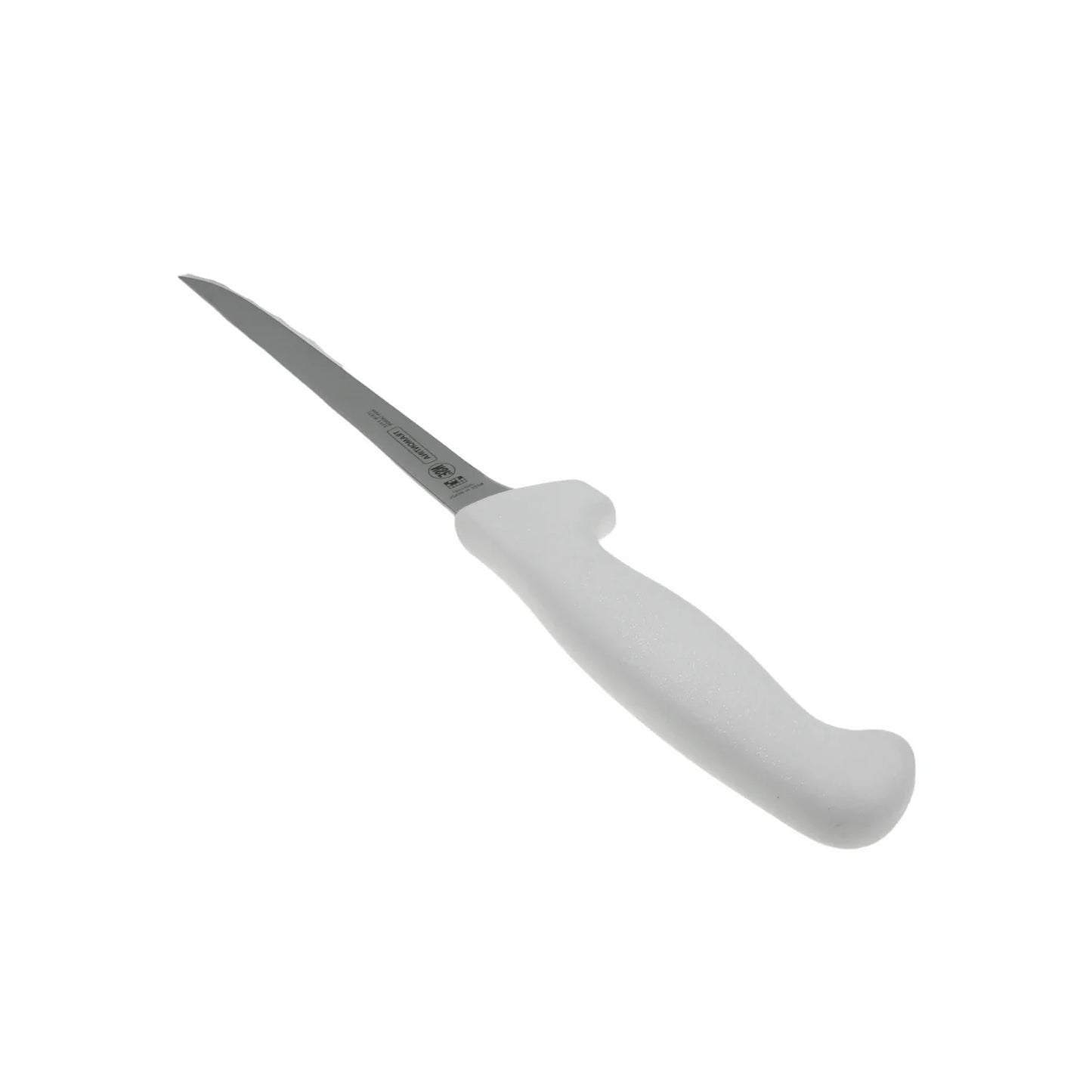 Hoja fabricada de lamina de acero inoxidable, tratada térmicamente que garantiza niveles de dureza promedio 56 Hrc,Empuñadura de polipropileno texturizado, que ofrece mayor confort y seguridad en el manejo.,Mango inyectado directamente sobre la espiga, lo que asegura una perfecta fijación y evita la retención de residuos, con protección antimicrobiana que inhibe el crecimiento de hongos y bacterias.,Ideal para deshuesar.