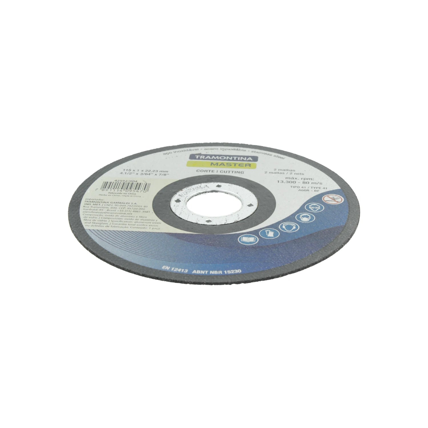 Disco de corte Tramontina Master 4 1/2" para metal y acero inoxidable, abrasivo de óxido de aluminio