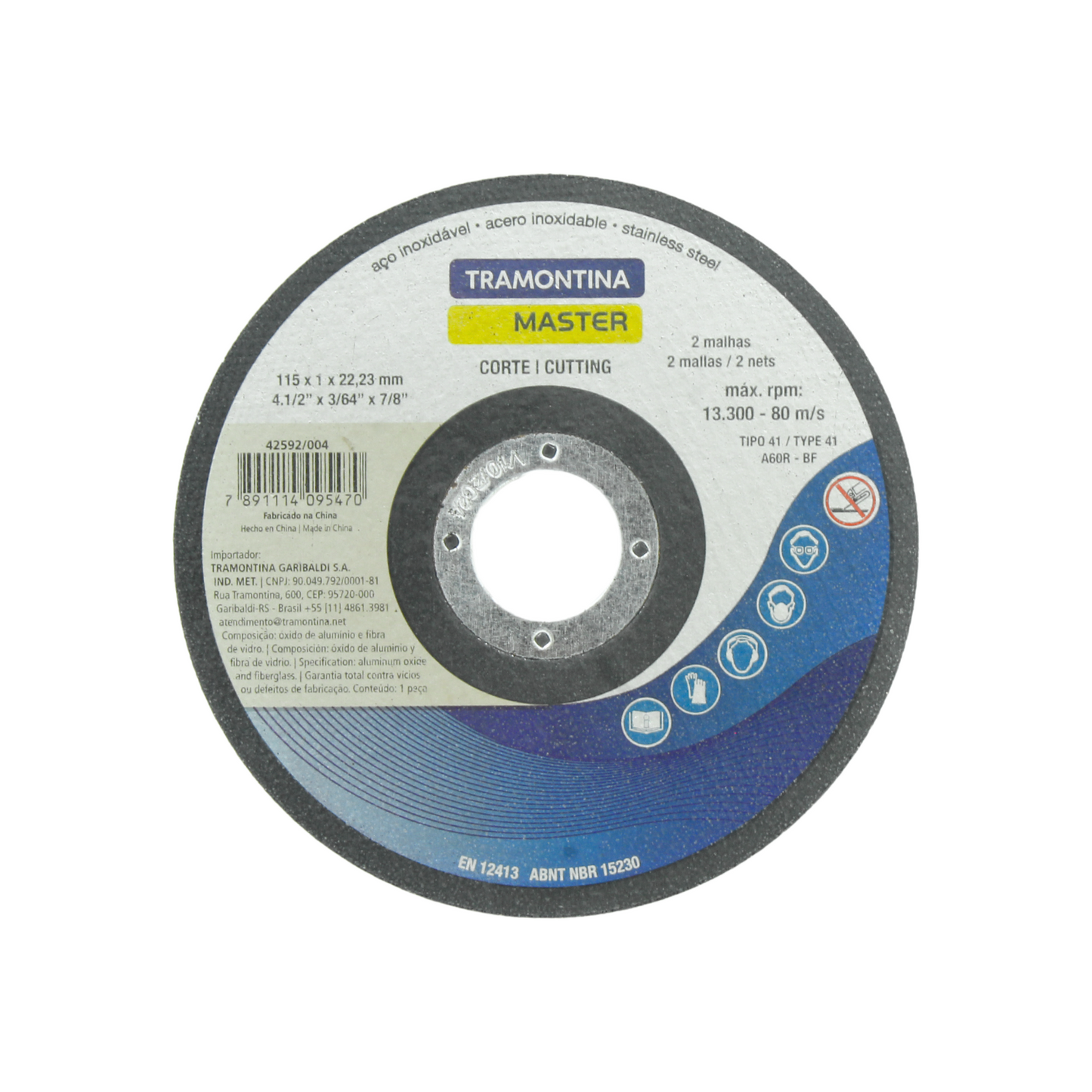 Fabricado en acero inoxidable.,Doble malla.,Medidas 4 Â½â€x3/64â€x7/8â€ (115x1x22.23 mm).,Velocidad: 13,300 RPM,80 m/s,Corte metal.,Tipo 41 