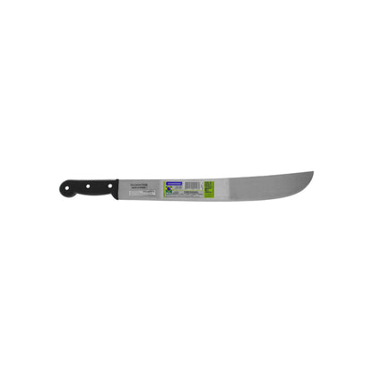 Machete Tramontina con mango negro de polipropileno y hoja de acero resistente para agricultura y jardín.