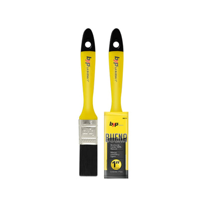 Brocha de pintura BYP Buena de 1 pulgada, cerdas 100% naturales, mango amarillo ergonómico.