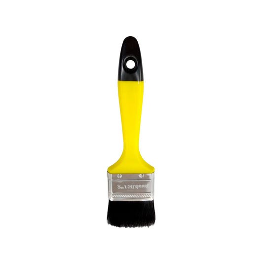 Brocha de pintura 1 pulgada (20mm) con mango ergonómico amarillo y negro, cerdas negras.