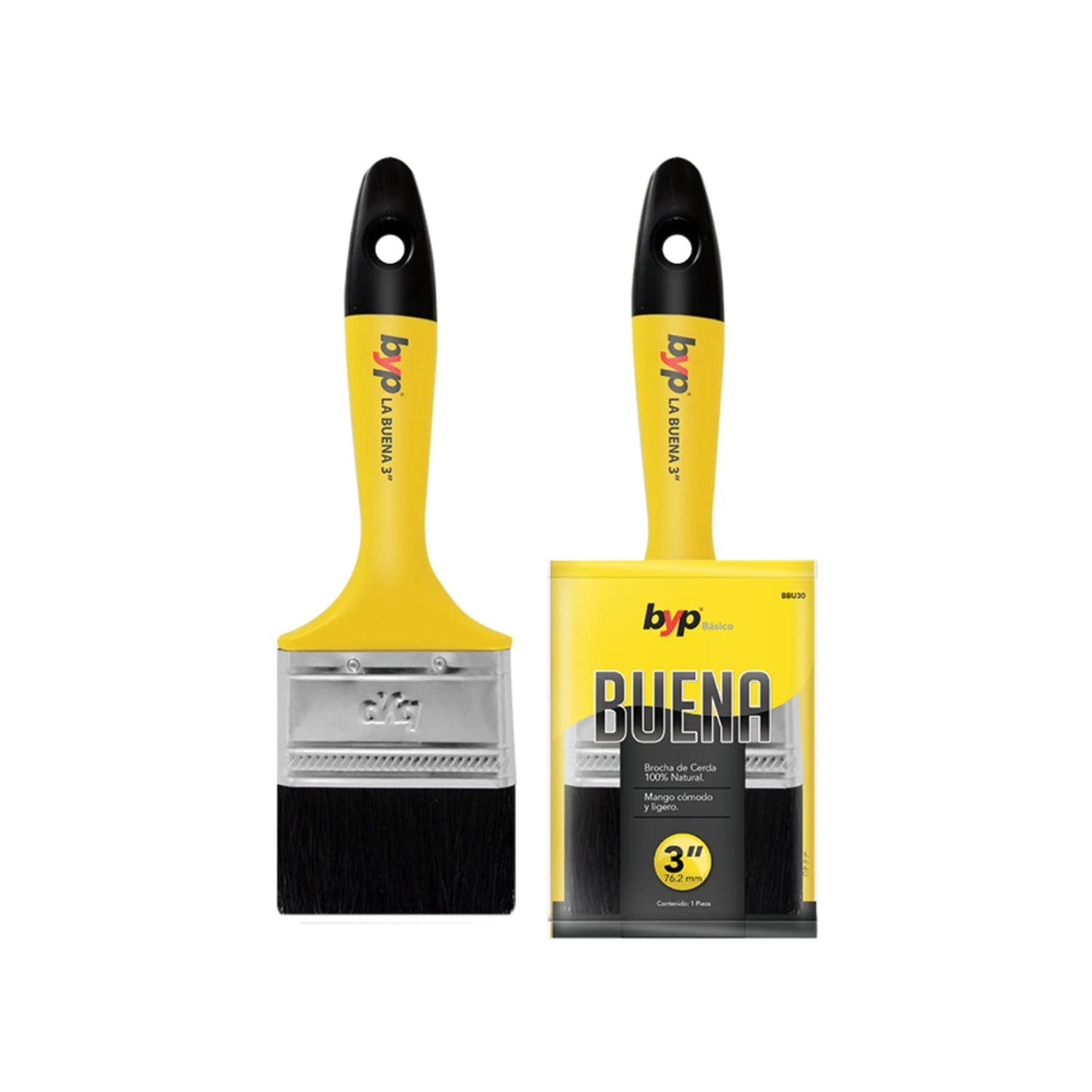 Brocha de pintura BYP Buena de cerda natural 3 pulgadas con mango amarillo ergonómico y ligero