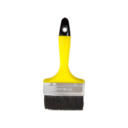 Brocha de pintura 4 pulgadas (101.6mm) con mango amarillo y negro, cerdas oscuras para acabados
