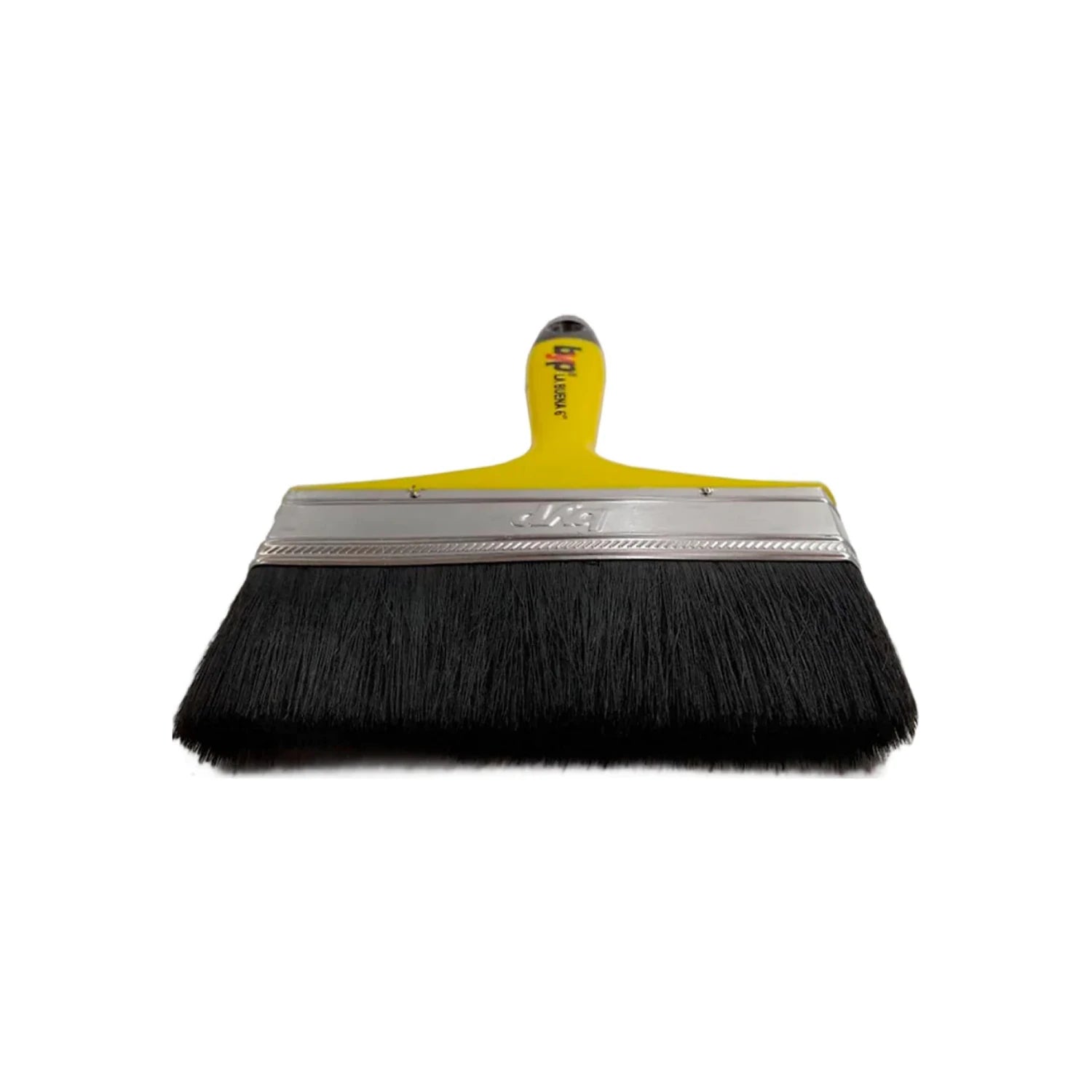 Brocha de pintura Byp de 6 pulgadas con mango amarillo y cerdas negras para trabajos de aplicación.