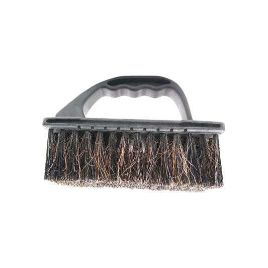 Cepillo de fregar manual cerdas resistentes mixtas, mango ergonómico oscuro para limpieza industrial