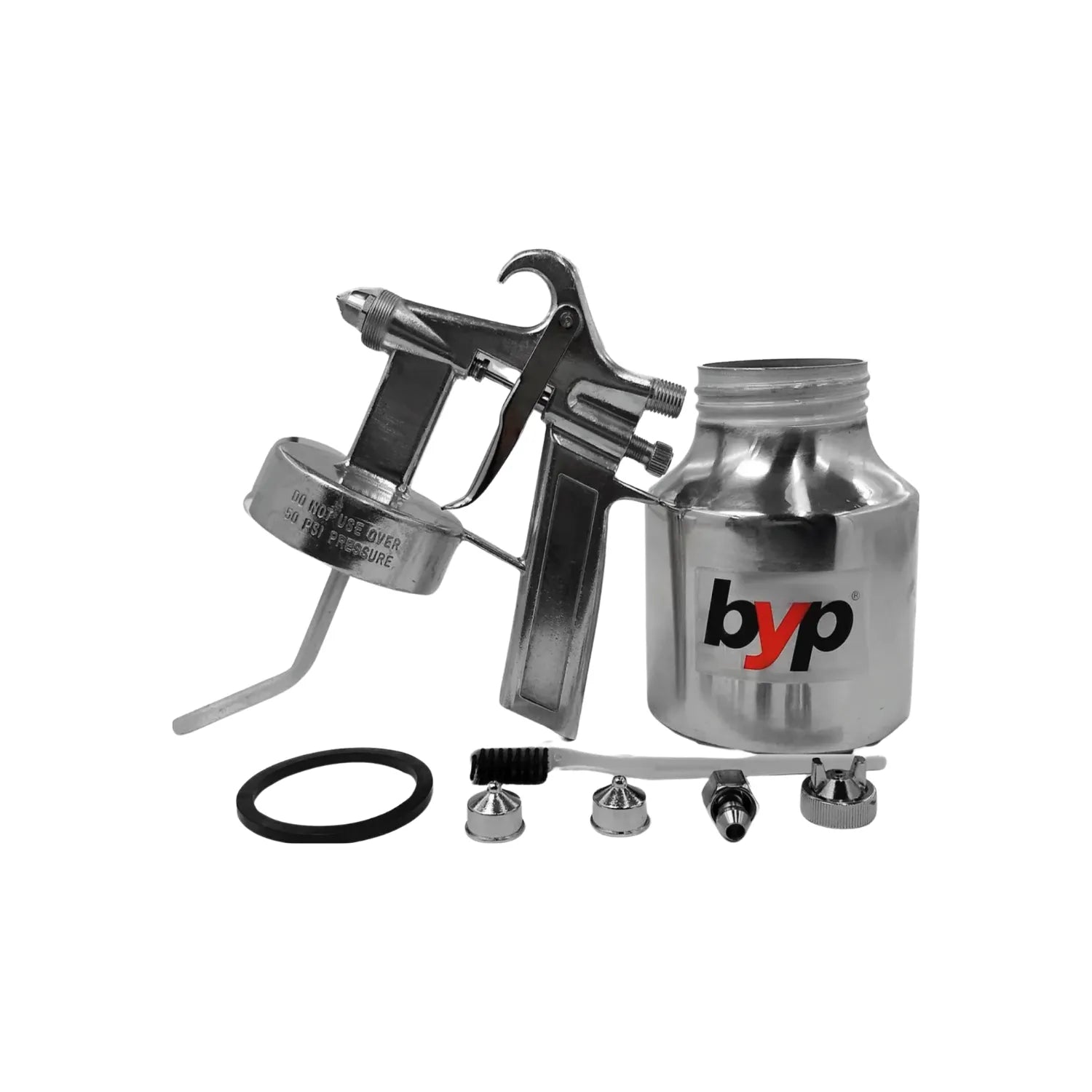 Pistola de pintar Byp de baja presión, kit completo metálico con boquillas, bote y cepillo de limpieza