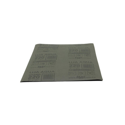 Lija de agua Byp grano 220 para lijado de metales y madera, tamaño 9x11 pulgadas.