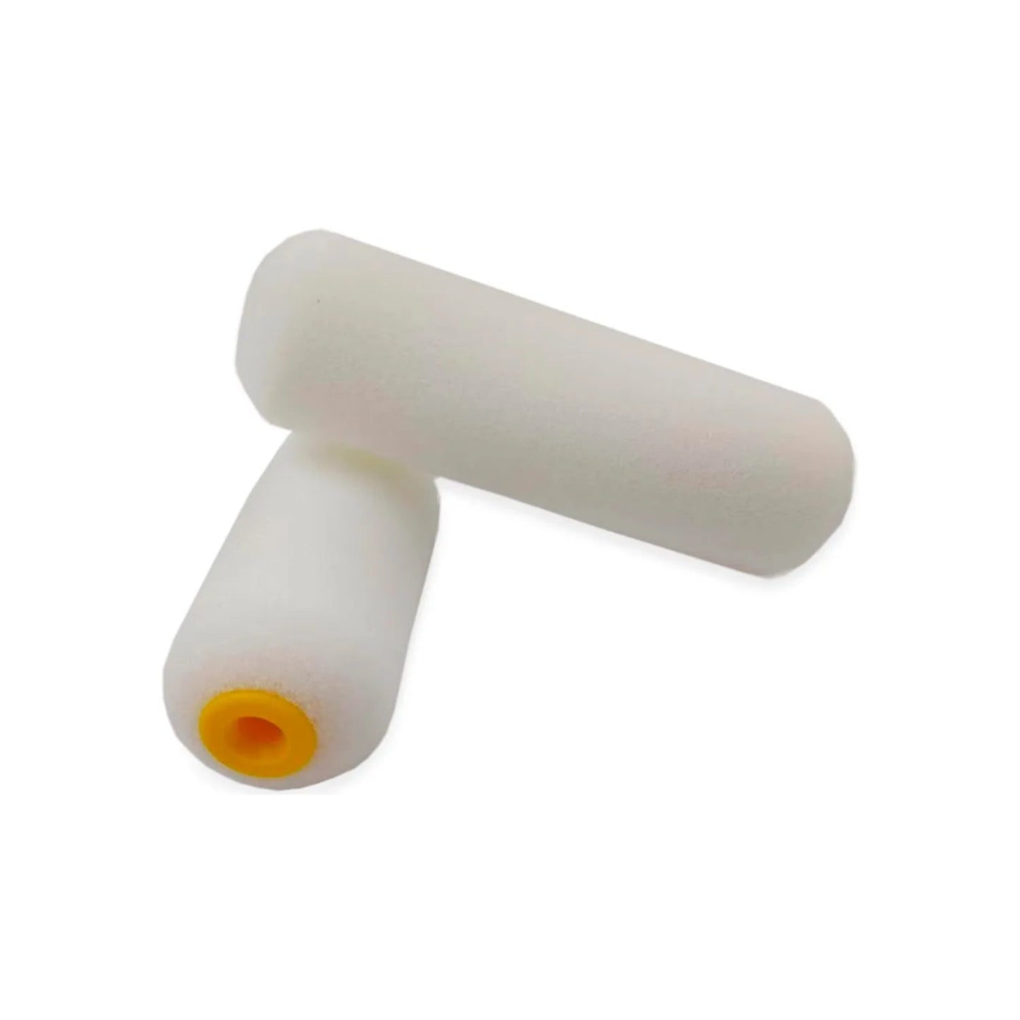 Repuestos de rodillo mini de espuma blanca para pintura, 4 pulgadas, núcleo amarillo, juego de 2 piezas.