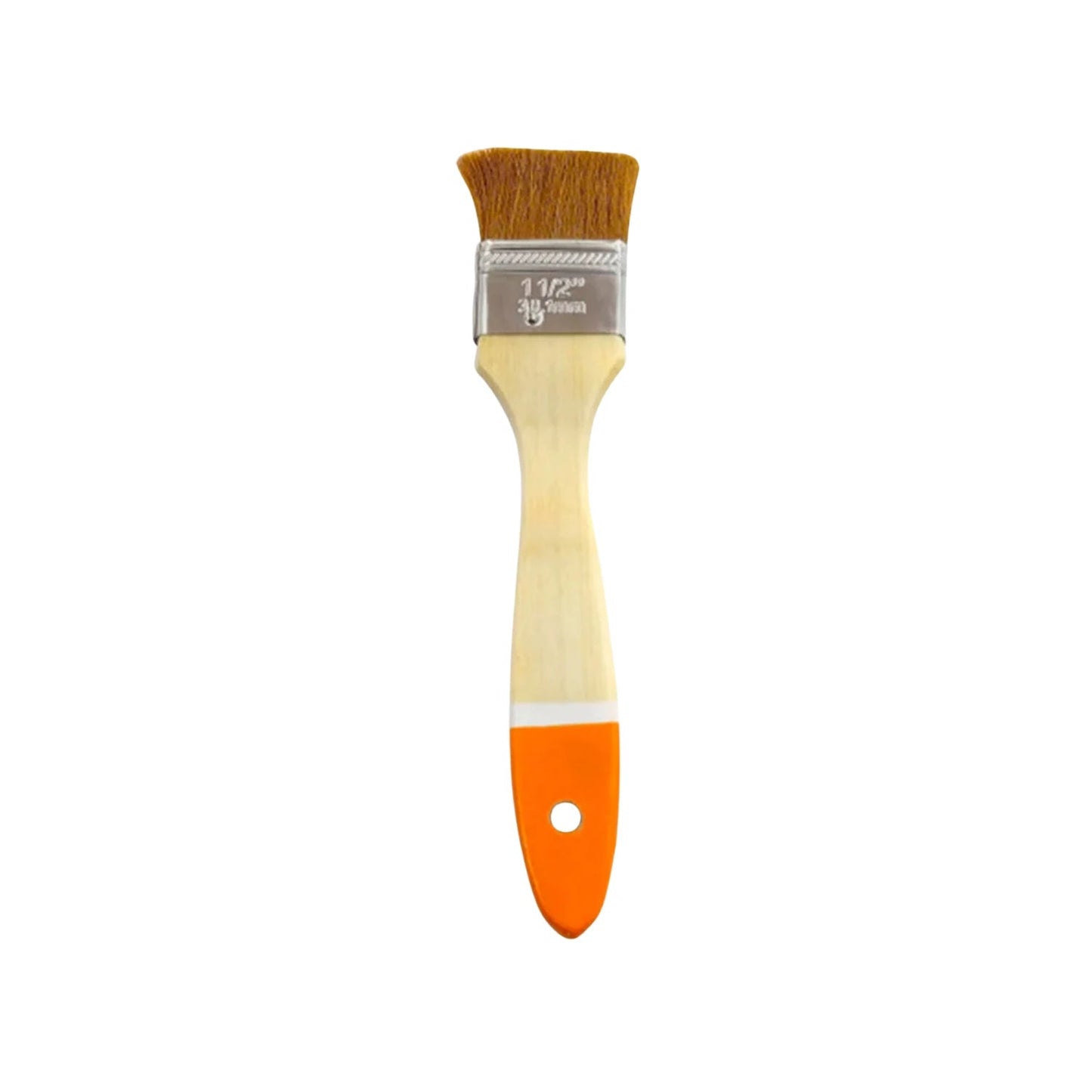 Brocha de pintor plana 1 1/2" (38mm) con cerdas tipo camelus, mango de madera y punta naranja