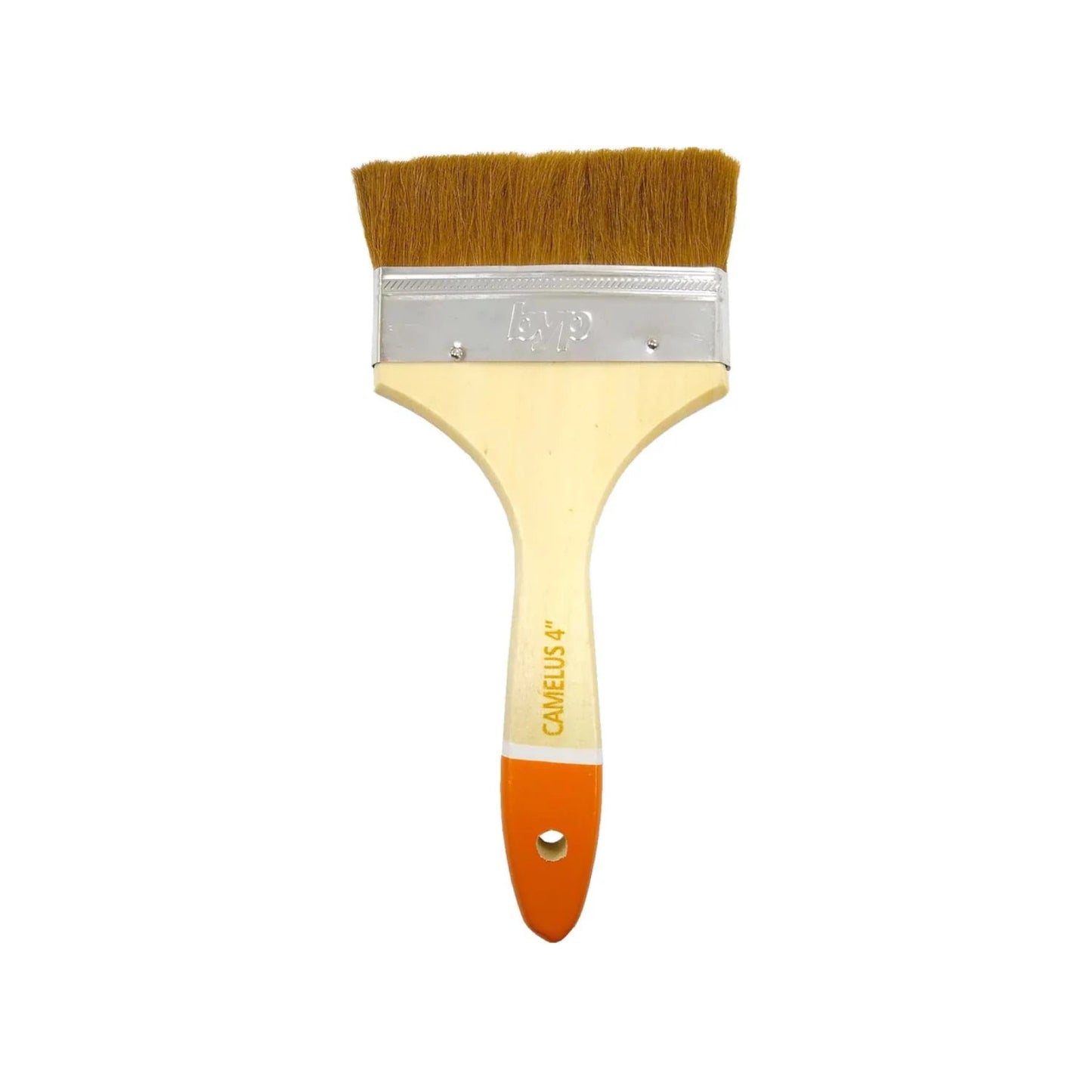 Brocha plana para pintar Camelus BYP de 4 pulgadas, mango crema con naranja y cerdas marrones