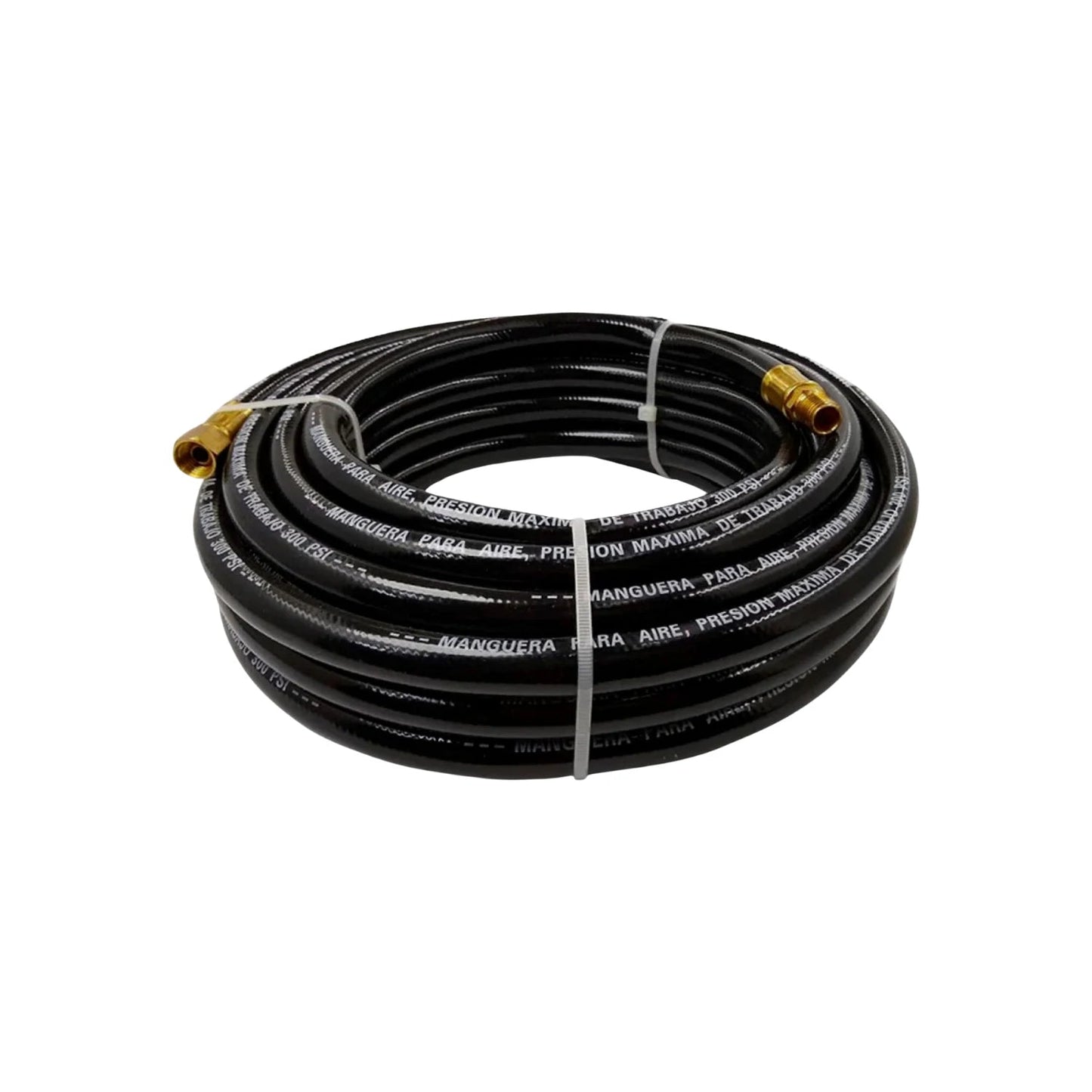 Manguera negra de aire PVC para compresor 1/4"x10m, presión 300 PSI, con conectores de latón
