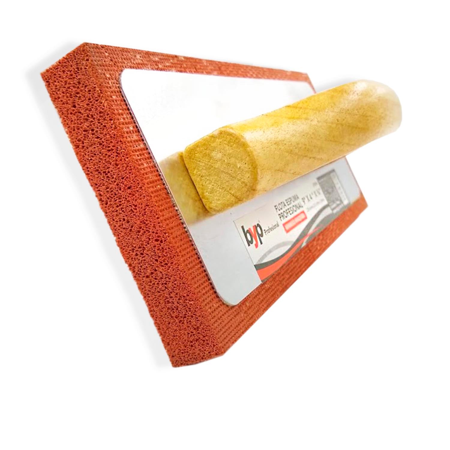 Hoja de aluminio.,Esponja adherida a placa de respaldo.,Mango de madera barnizado cÃ³modo.,Ideal para el uso de yesos y para terminados de materiales rugosos y/o texturizados.,Medida: 9"x4" (228 mm x 101 mm).,Espesor: Â¾" (20 mm).