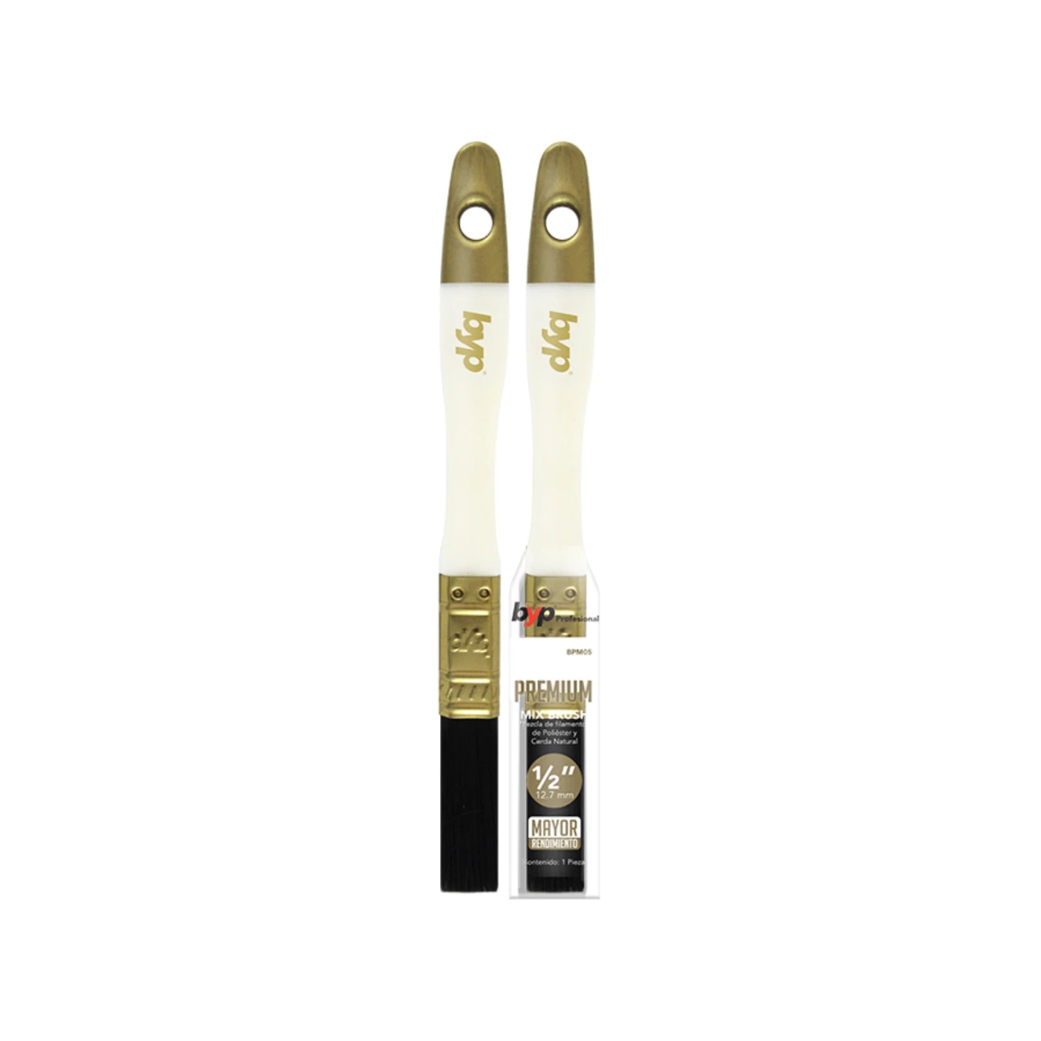 Dos brochas de pintura Byp premium 1/2" mezcla de cerda natural y poliéster