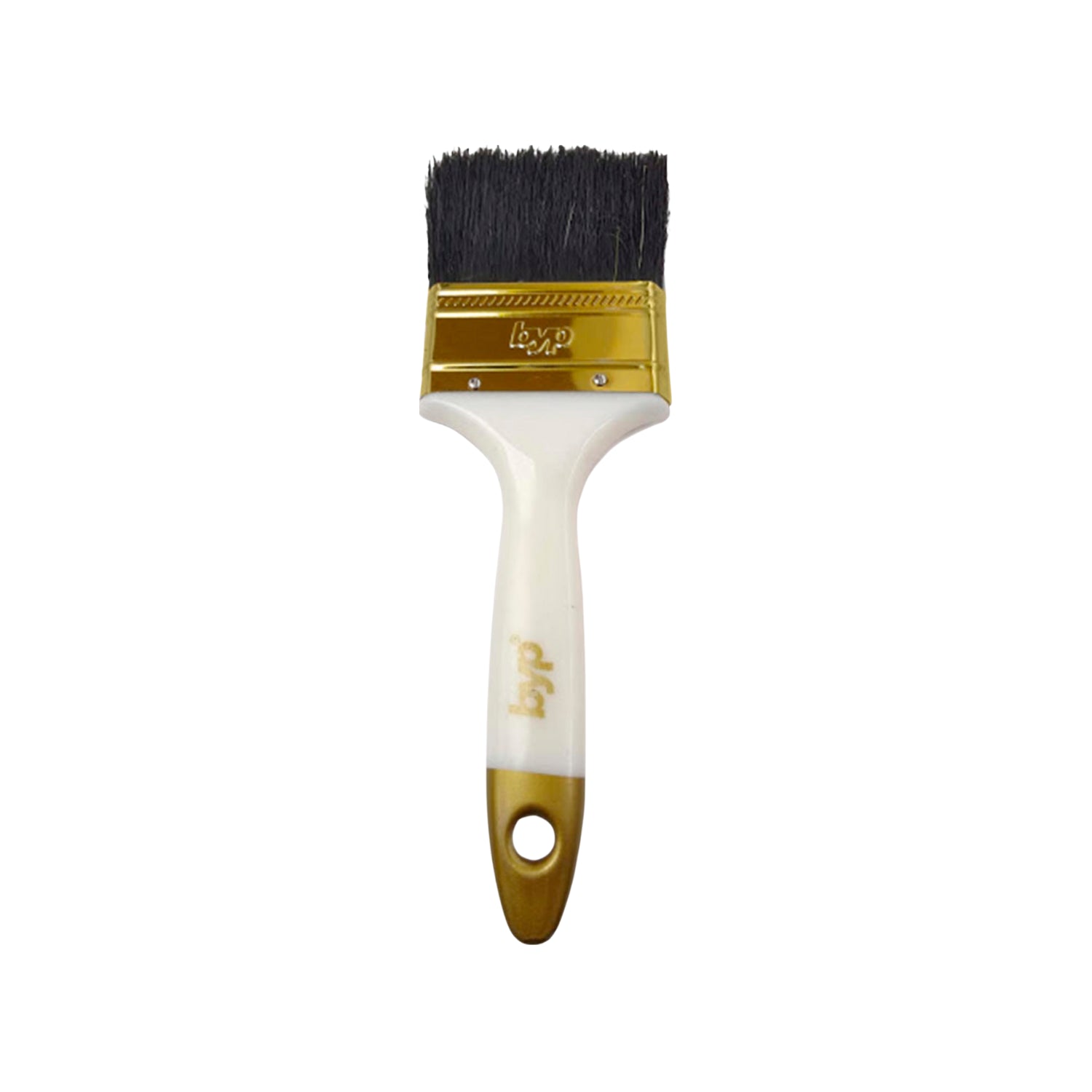 Brocha BYP premium de 2 1/2 pulgadas para pintar, cerdas negras y mango blanco/dorado