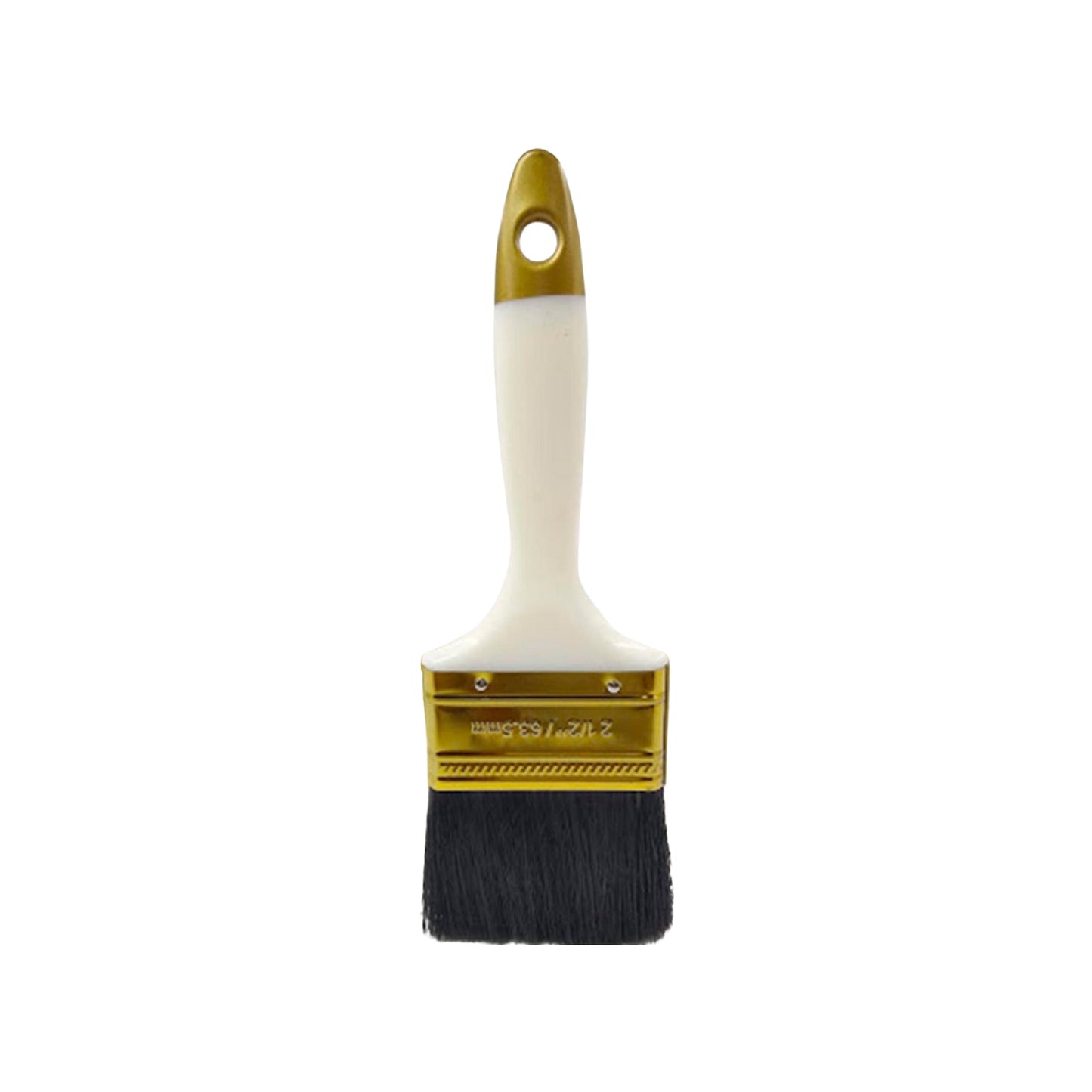 Brocha de 2 1/2 pulgadas para pintar con mango blanco, férula dorada y cerdas negras, herramienta de ferretería.