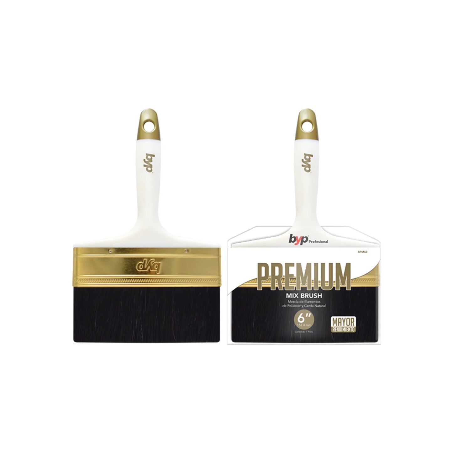 Brocha BYP Premium de 6 pulgadas con filamentos mixtos y mango blanco para pintura profesional