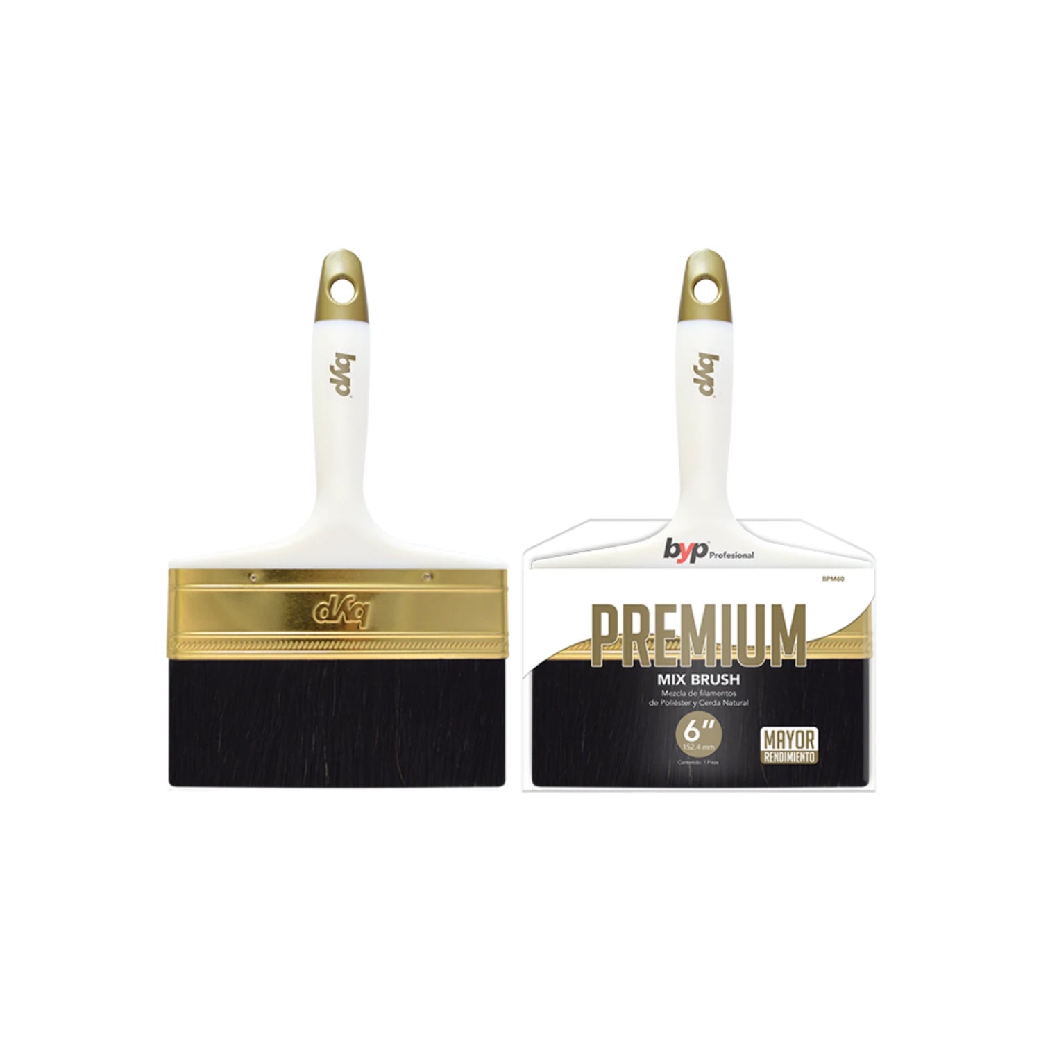 Brocha BYP Premium de 6 pulgadas con filamentos mixtos y mango blanco para pintura profesional