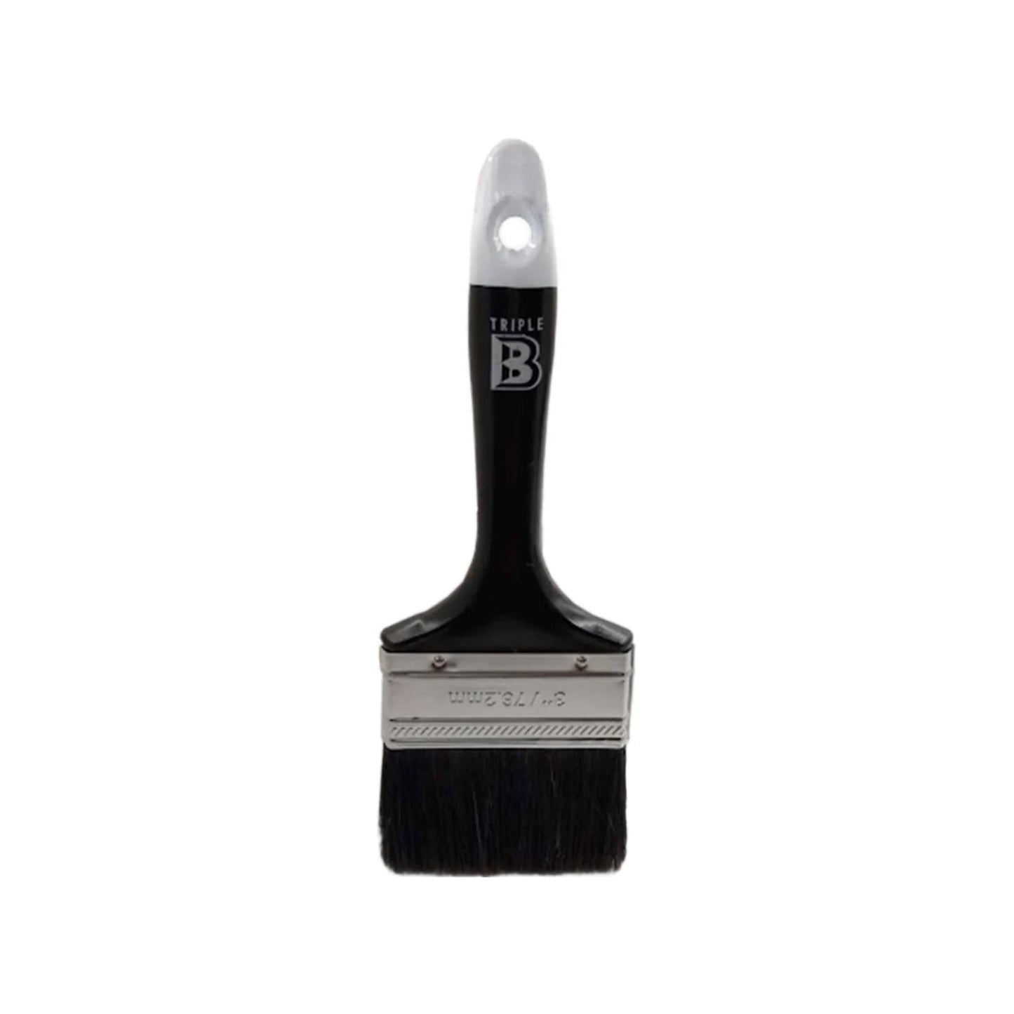 Brocha de pintura Triple B de 3 pulgadas con mango negro ergonómico y cerdas sintéticas para acabados finos