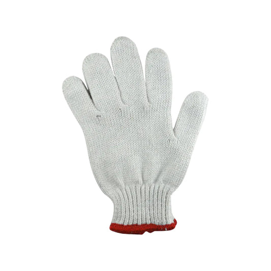 Guante de trabajo tejido de algodón blanco con puño elástico rojo para protección de manos