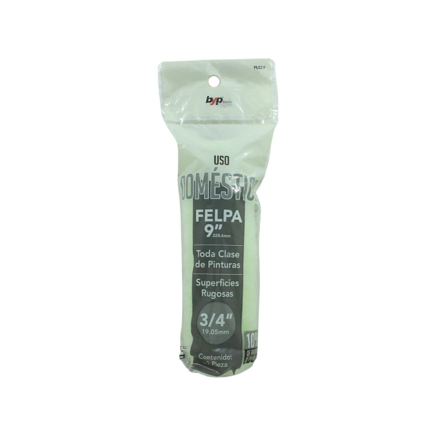 Repuesto rodillo pintura Byp 9" x 3/4" para superficies rugosas y todo tipo de pinturas, uso doméstico