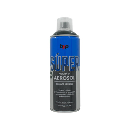 Pintura en aerosol Byp esmalte acrílico verde oscuro 400ml, secado rápido y protección contra oxidación.